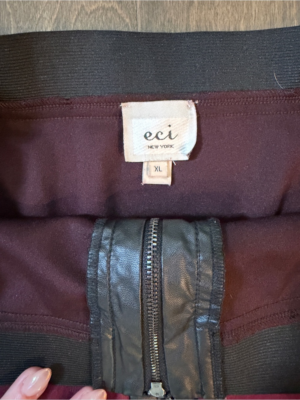 ECI Burgundy A-Line Skirt with Black Trim and Front Zip - Picture 3 of 4